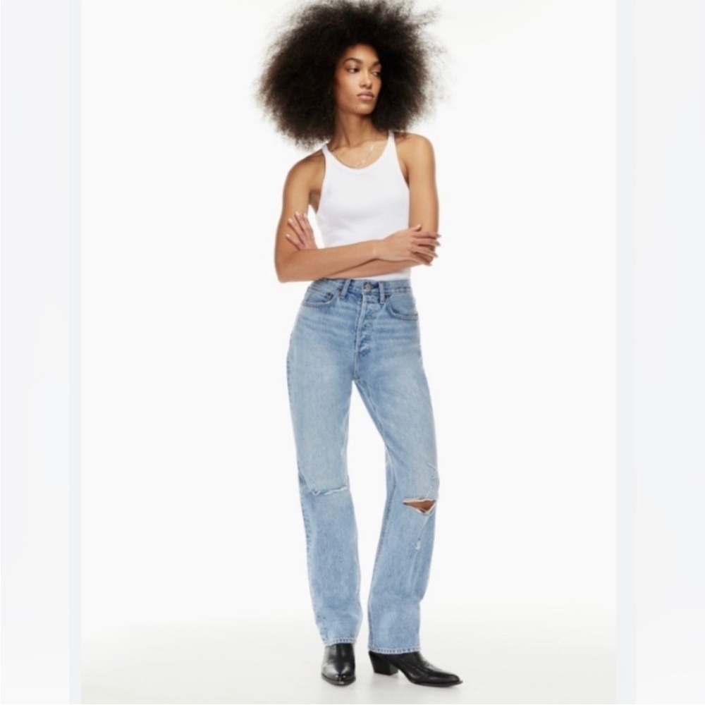 DENIM FORUM Sz 24L The Joni High Rise Loose Light Wash Button Fly Jeans